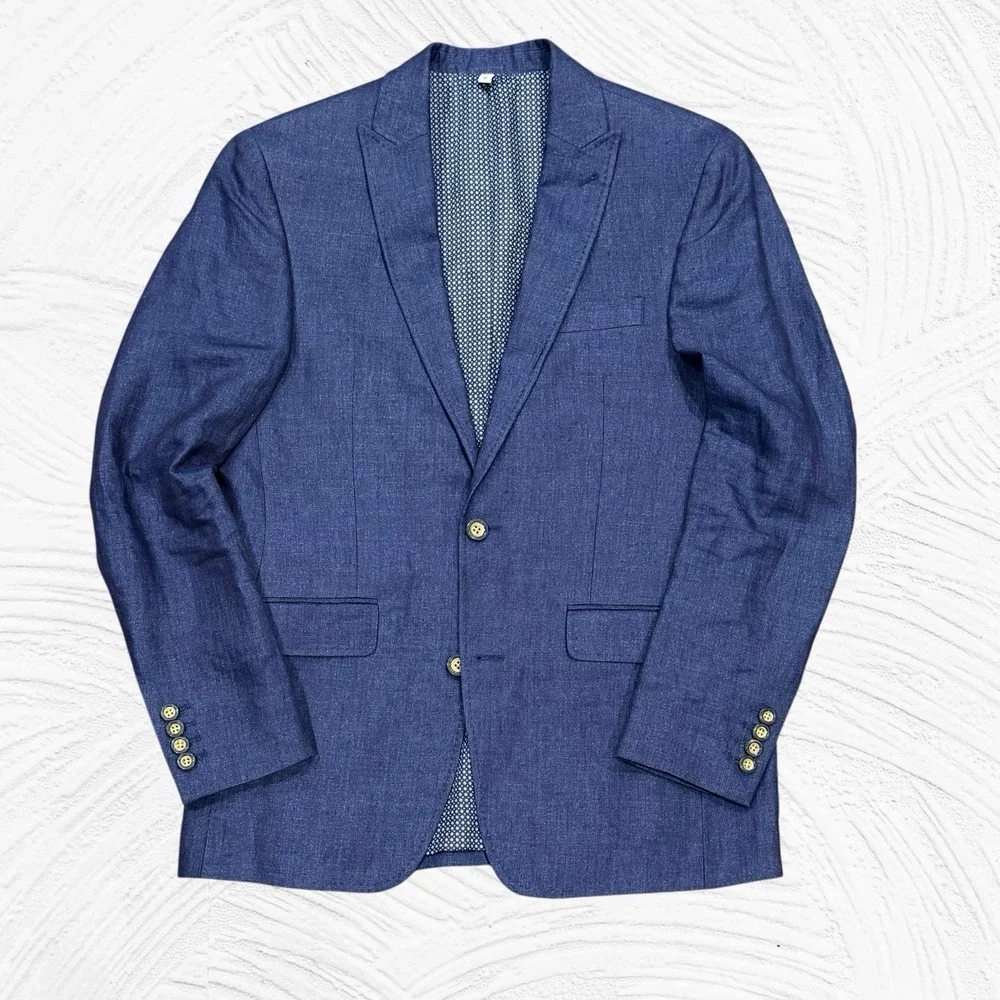 Murano Baird McNutt 100% Linen Blazer Mens Medium Slim Fit Blue Sport Coat